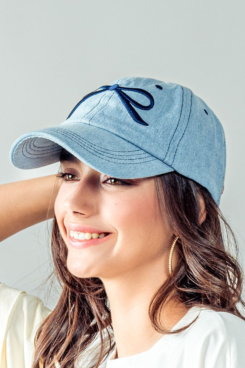 Bow Baseball Cap in Denim - Women's Wholesale Caps | Trend Notes