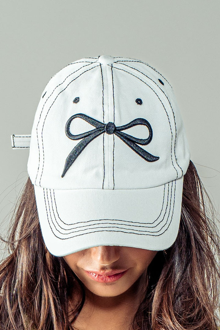 Bow Baseball Cap in White - Women's Wholesale Caps | Trend Notes