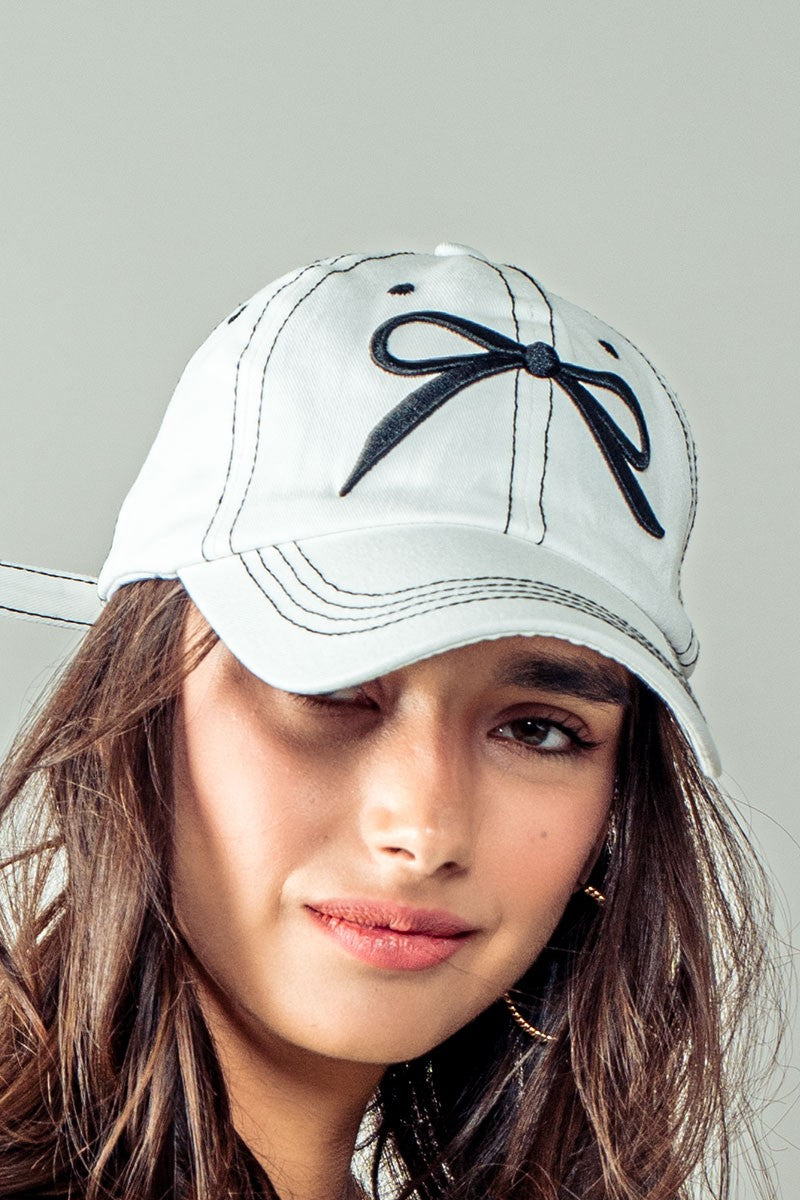 Bow Baseball Cap in White - Women's Wholesale Caps | Trend Notes