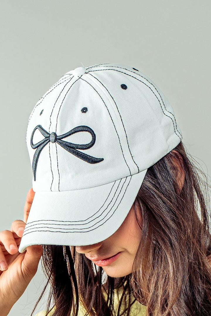 Bow Baseball Cap in White - Women's Wholesale Caps | Trend Notes