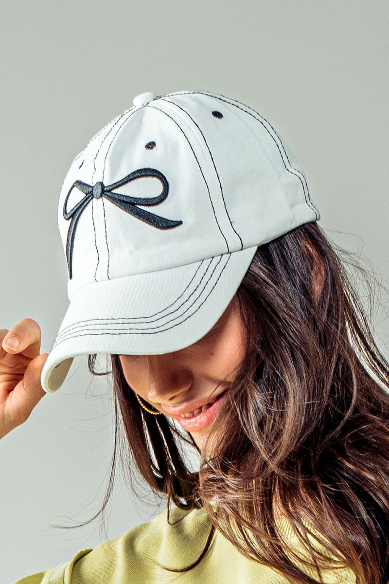 Bow Baseball Cap in White - Women's Wholesale Caps | Trend Notes