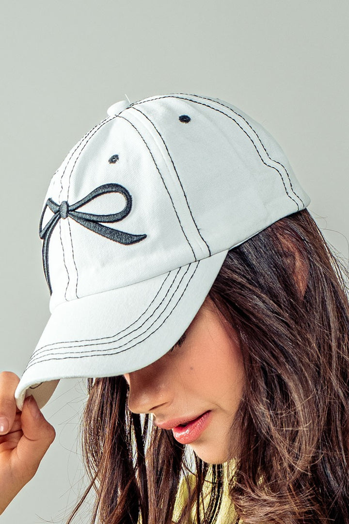 Bow Baseball Cap in White - Women's Wholesale Caps | Trend Notes
