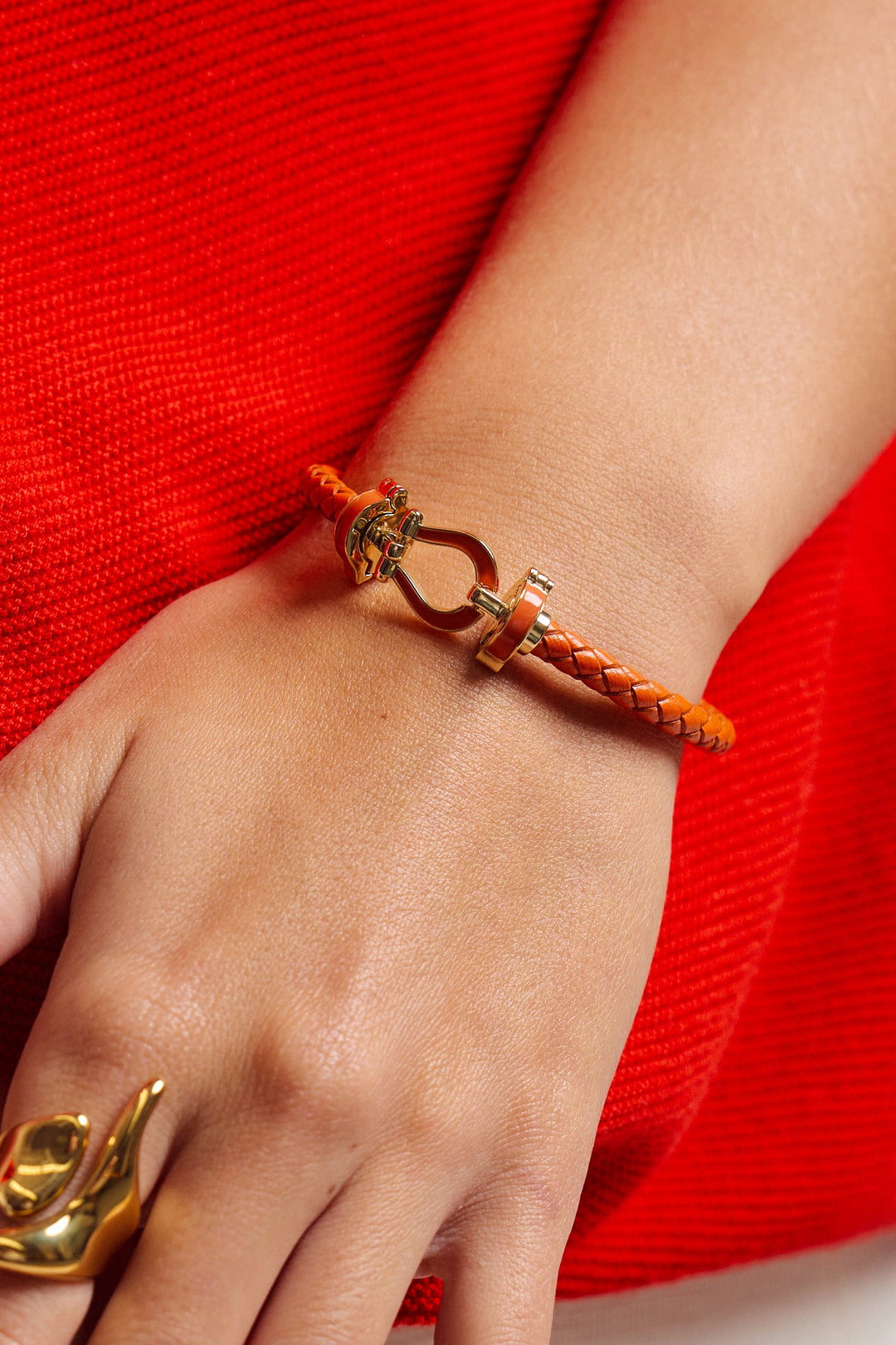 Horseshoe Braided Leather Bracelet in Orange - Women's Wholesale Accessories | Trend Notes
