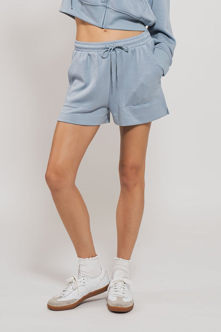 Accent Sweat Shorts in Blue Stone - Women's Wholesale Casual Shorts | Trend Notes