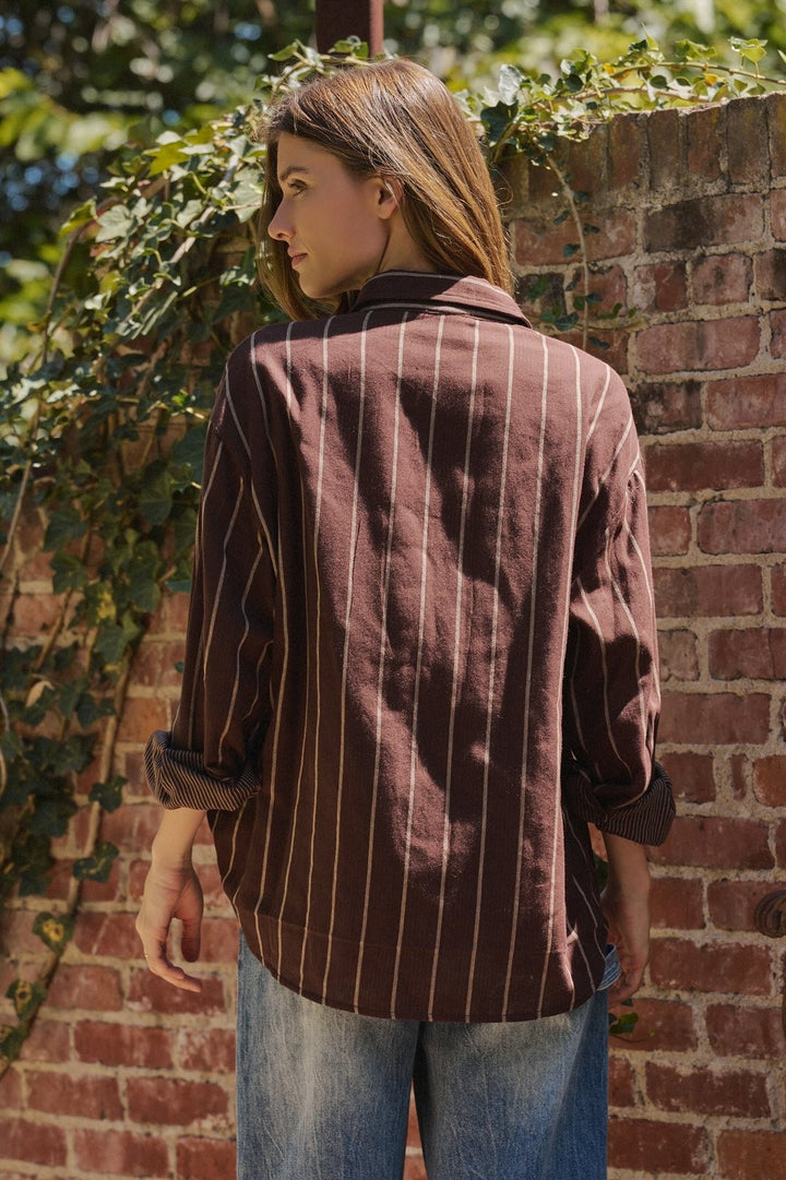 Oversized Striped Cotton Button Down Shirt in Brown - Women's Wholesale Shirts & Blouses | Trend Notes