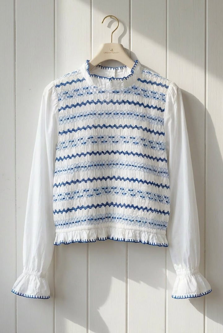 The Heirloom Smocked Embroidery Blouse in Ivory - Women's Wholesale Blankets | Trend Notes