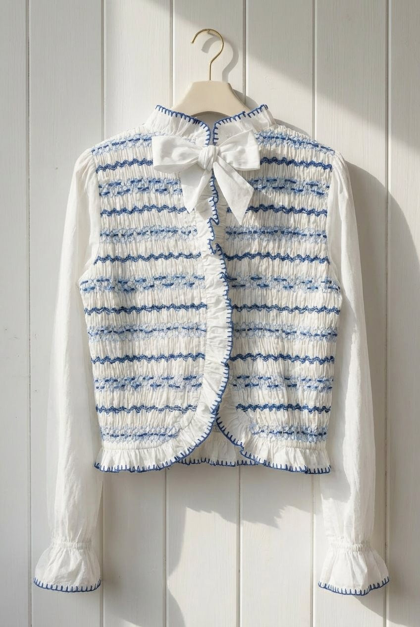 The Heirloom Smocked Embroidery Blouse in Ivory - Women's Wholesale Blankets | Trend Notes