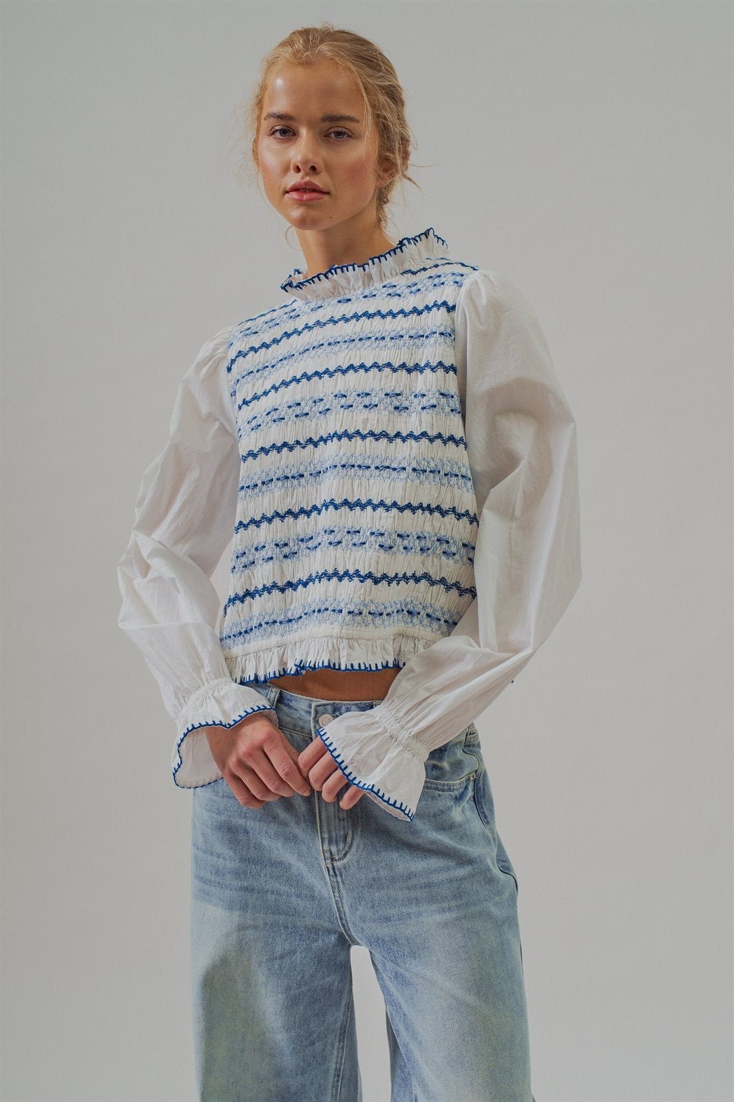 The Heirloom Smocked Embroidery Blouse in Ivory - Women's Wholesale Blankets | Trend Notes