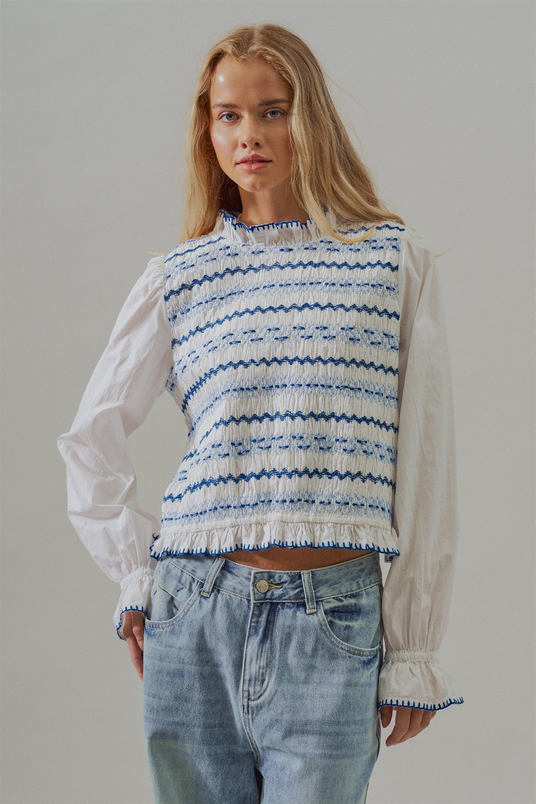 The Heirloom Smocked Embroidery Blouse in Ivory - Women's Wholesale Blankets | Trend Notes