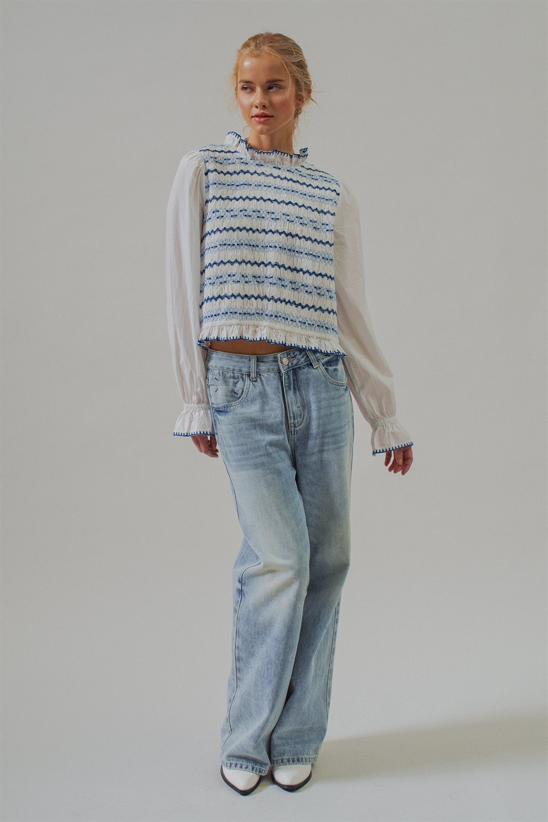 The Heirloom Smocked Embroidery Blouse in Ivory - Women's Wholesale Blankets | Trend Notes