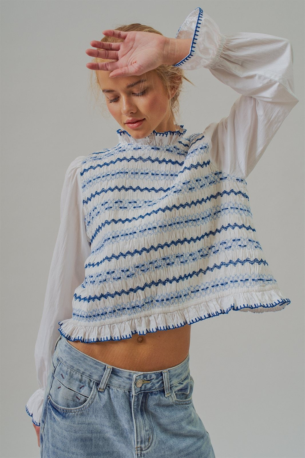 The Heirloom Smocked Embroidery Blouse in Ivory - Women's Wholesale Blankets | Trend Notes