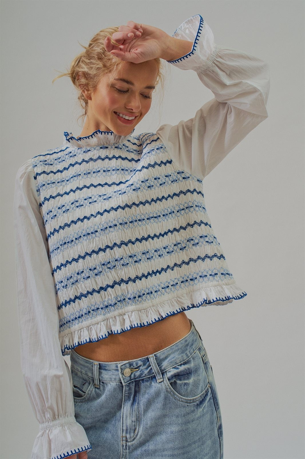 The Heirloom Smocked Embroidery Blouse in Ivory - Women's Wholesale Blankets | Trend Notes