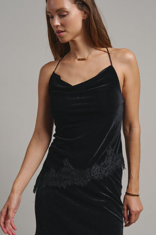 Evening Lace Velvet Cami Top in Black - Women's Wholesale Tanks & Camis | Trend Notes