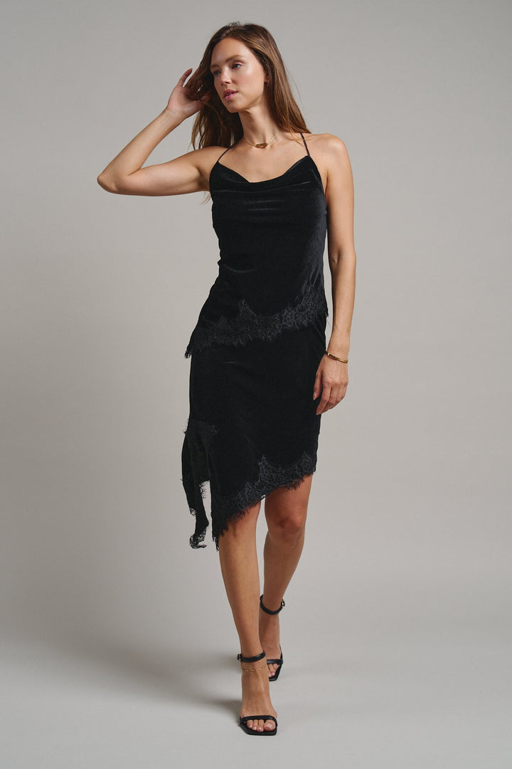 Evening Lace Velvet Cami Top in Black - Women's Wholesale Tanks & Camis | Trend Notes