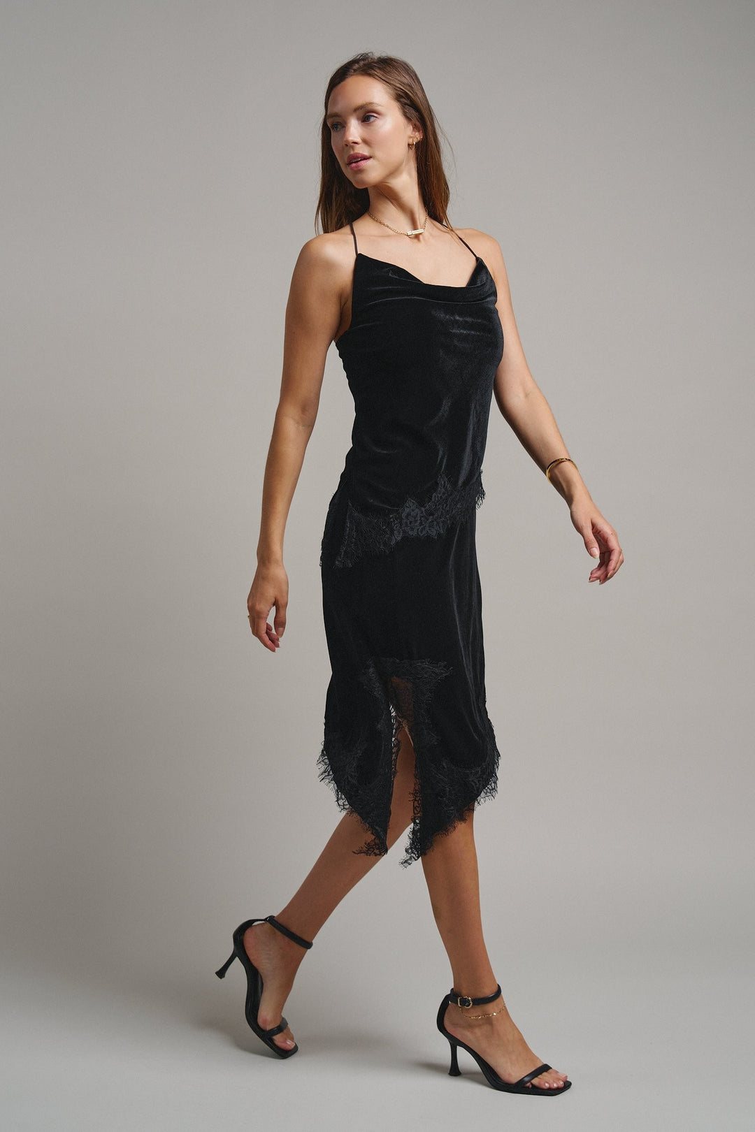 Evening Lace Velvet Cami Top in Black - Women's Wholesale Tanks & Camis | Trend Notes