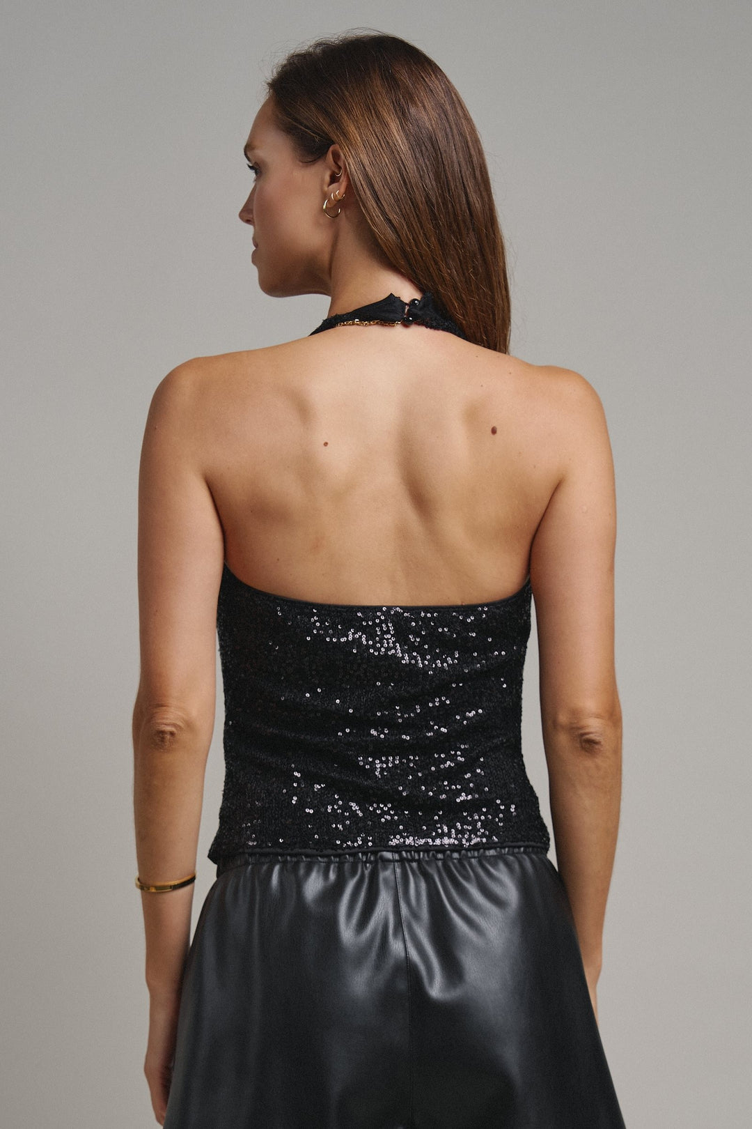 Midnight Shine Sequin Halter Top in Black - Women's Wholesale Tanks & Camis | Trend Notes