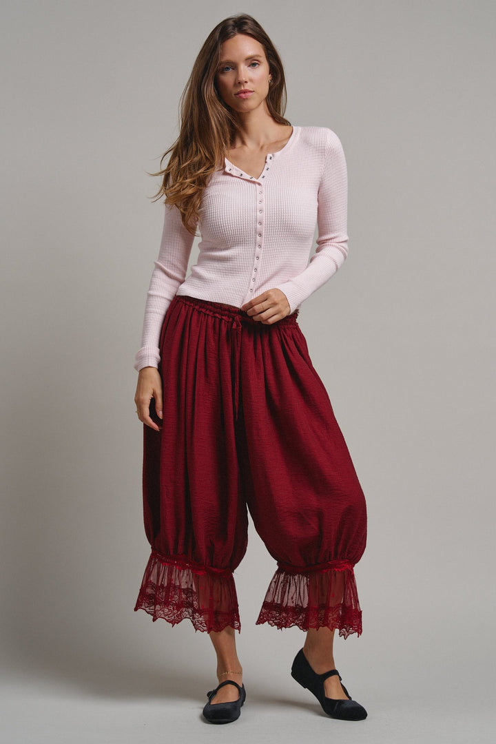 Soft Focus Waffle Knit Henley Top in Lt Pink - Women's Wholesale T-Shirts & Polos | Trend Notes