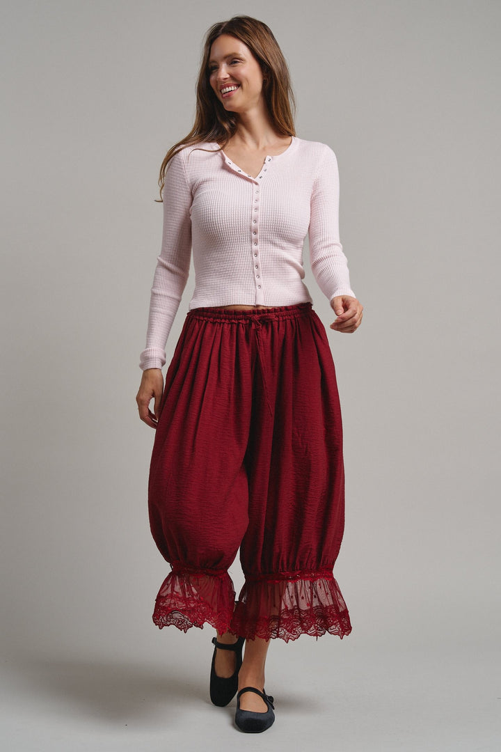 Soft Focus Waffle Knit Henley Top in Lt Pink - Women's Wholesale T-Shirts & Polos | Trend Notes
