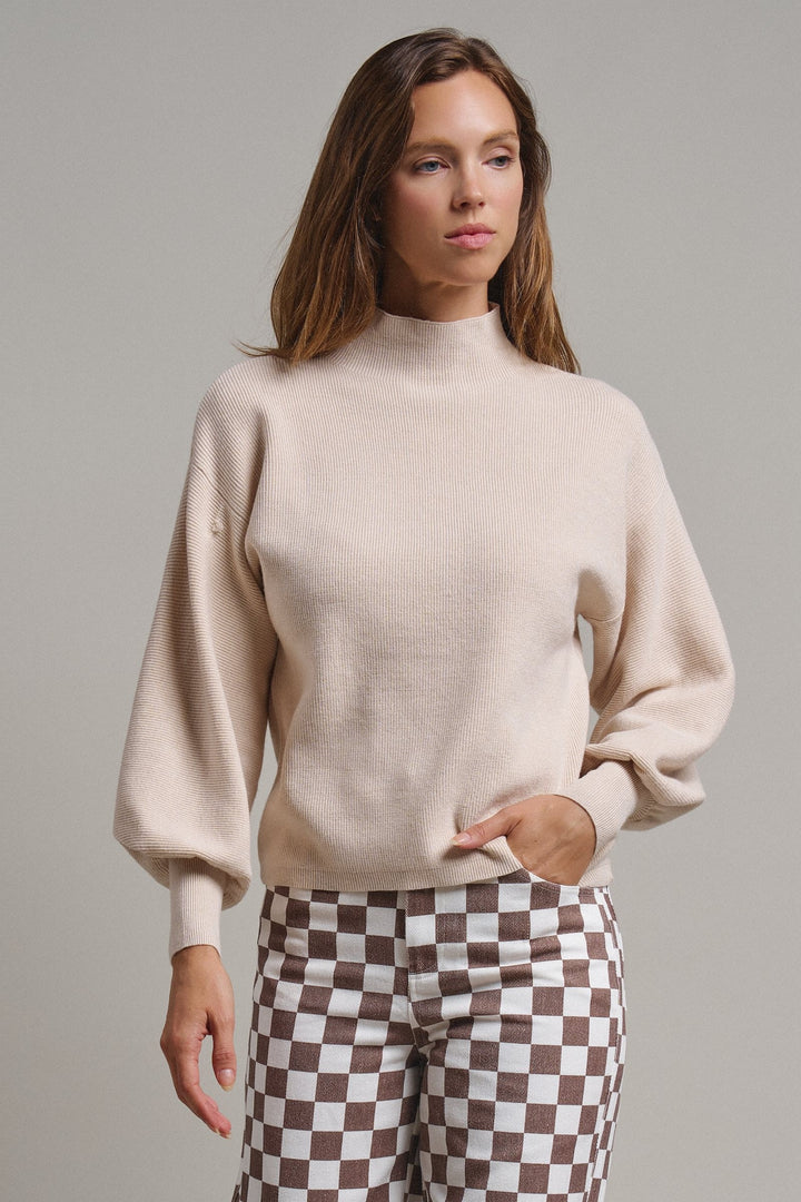 Soft Focus Mock Neck Sweater in Oatmeal - Women's Wholesale Sweaters | Trend Notes