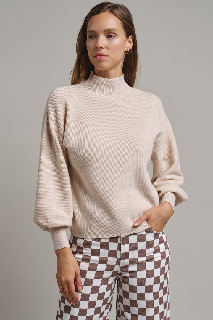 Soft Focus Mock Neck Sweater in Oatmeal - Women's Wholesale Sweaters | Trend Notes