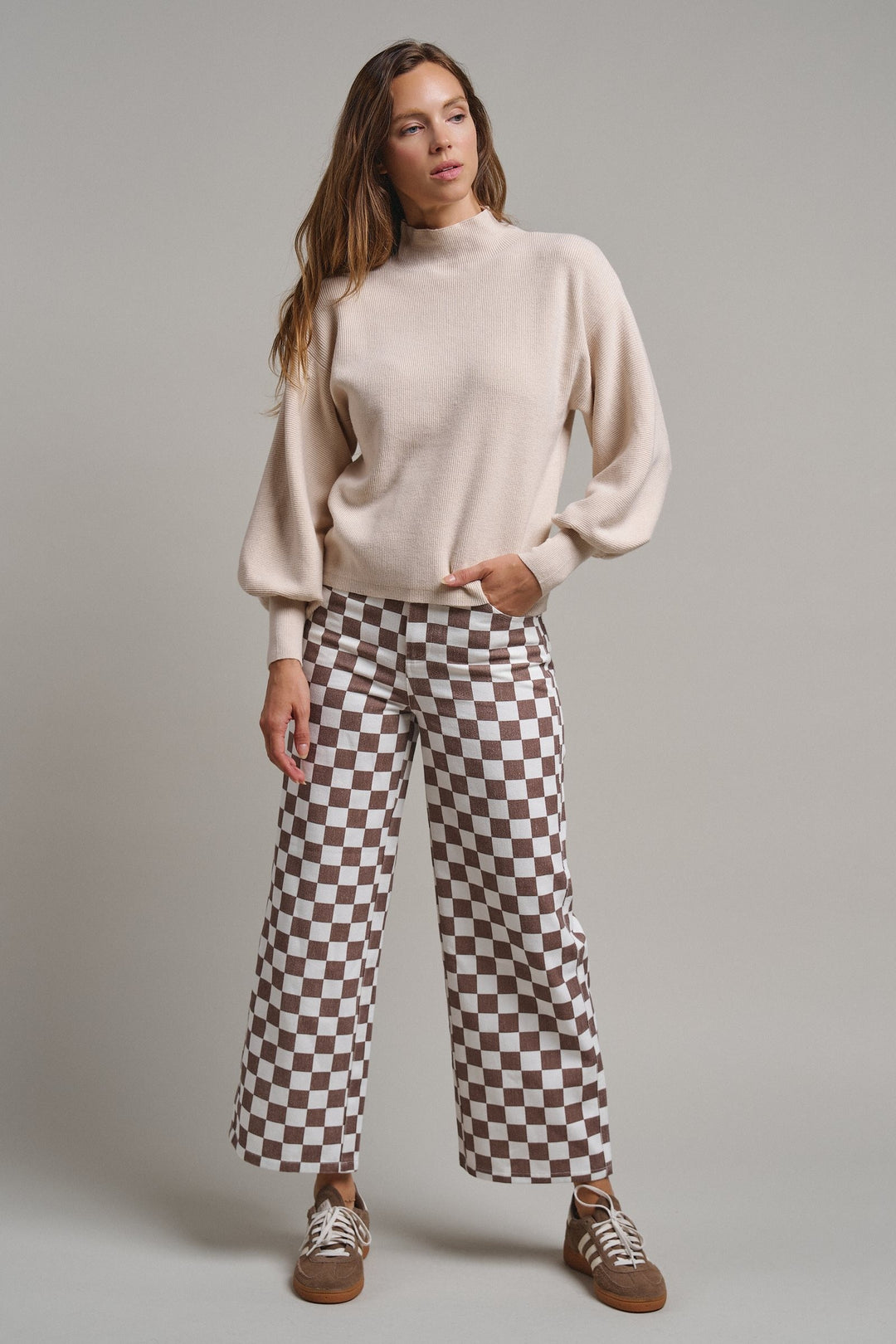 Soft Focus Mock Neck Sweater in Oatmeal - Women's Wholesale Sweaters | Trend Notes