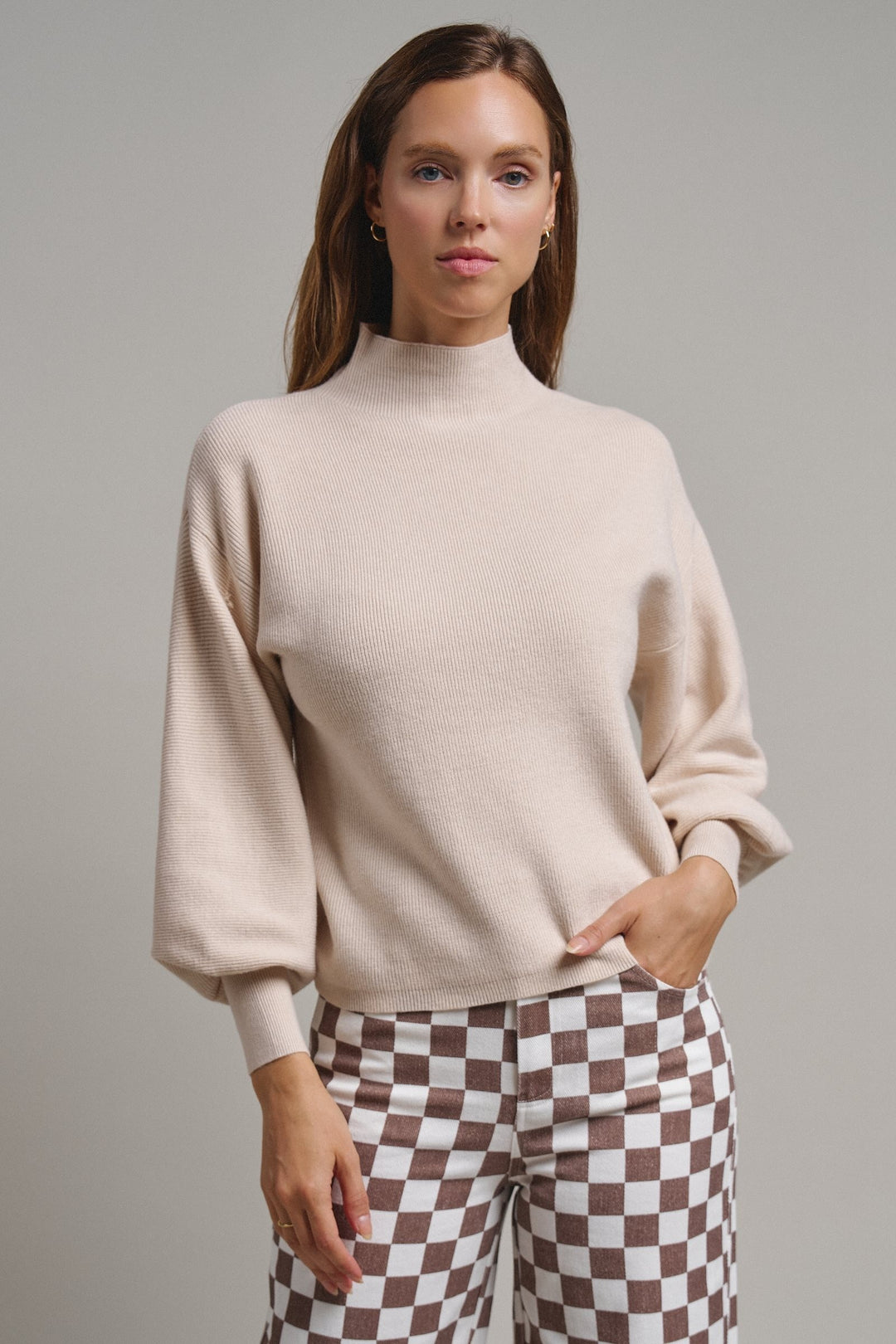 Soft Focus Mock Neck Sweater in Oatmeal - Women's Wholesale Sweaters | Trend Notes