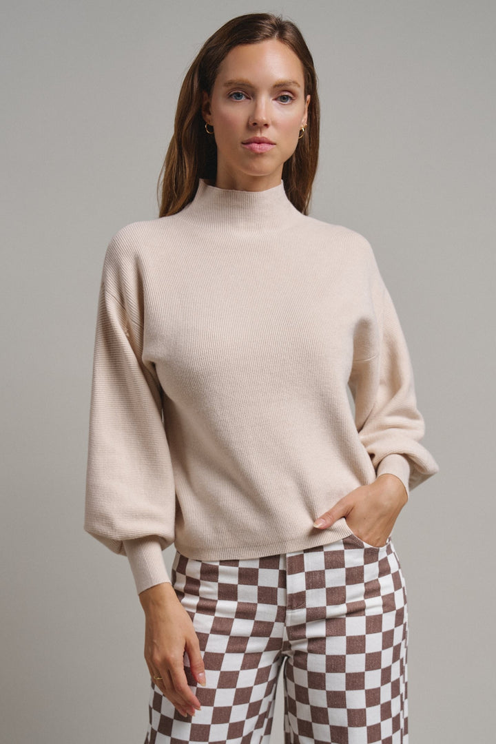 Soft Focus Mock Neck Sweater in Oatmeal - Women's Wholesale Sweaters | Trend Notes