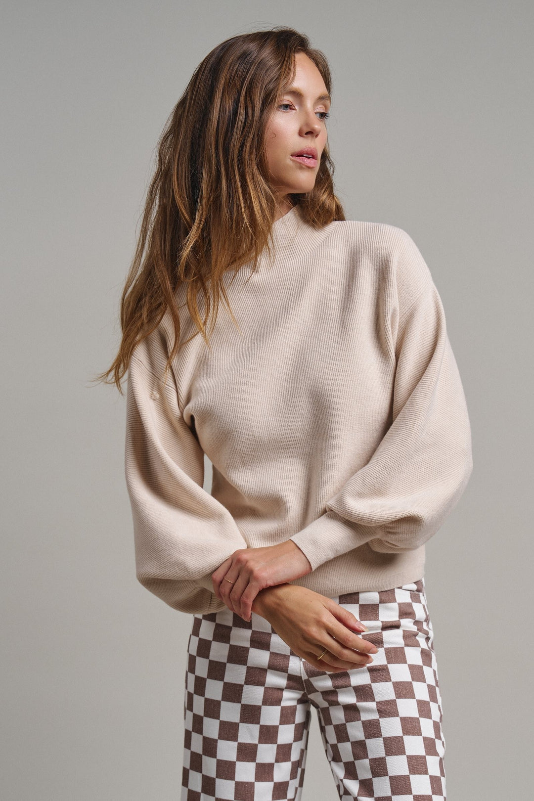 Soft Focus Mock Neck Sweater in Oatmeal - Women's Wholesale Sweaters | Trend Notes