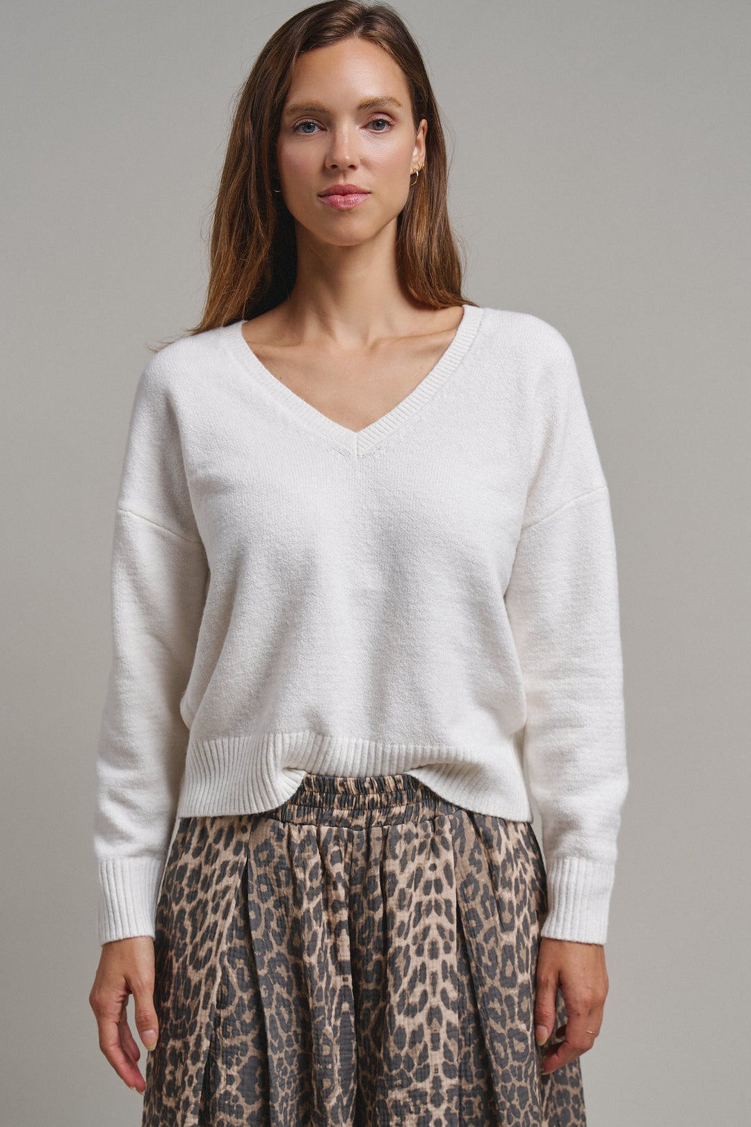 Drop Shoulder Ribbed Knit Sweater in Ivory - Women's Wholesale Sweaters | Trend Notes