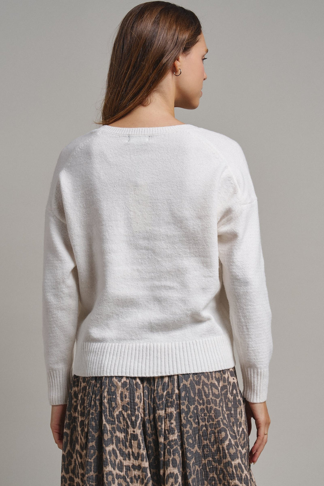 Drop Shoulder Ribbed Knit Sweater in Ivory - Women's Wholesale Sweaters | Trend Notes