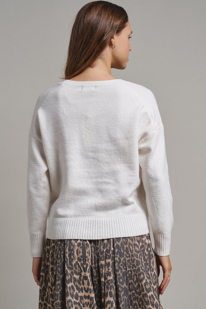 Drop Shoulder Ribbed Knit Sweater in Ivory - Women's Wholesale Sweaters | Trend Notes