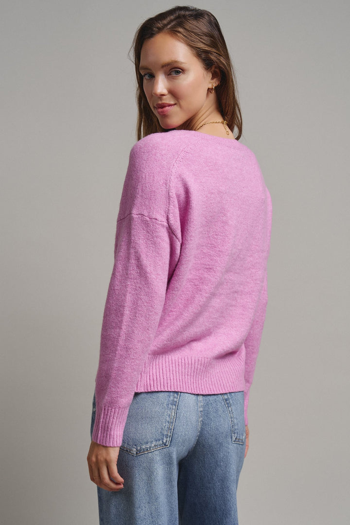 Drop Shoulder Ribbed Knit Sweater in Pink - Women's Wholesale Sweaters | Trend Notes