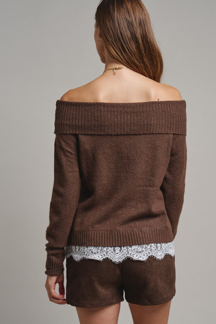 Soft Focus Off Shoulder Sweater in Mocha - Women's Wholesale Sweaters | Trend Notes
