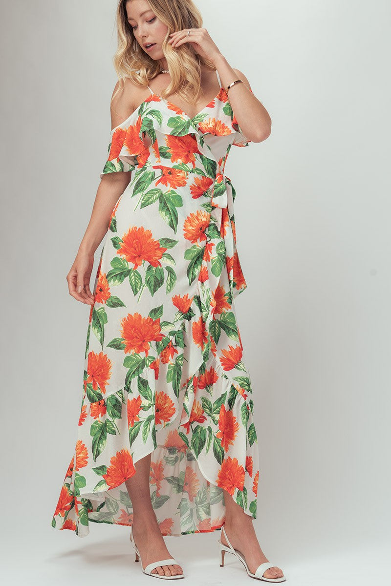 Floral Boho Maxi Dress with Ruffle Sleeves in Black - Women's Wholesale Vacation Dresses | Trend Notes