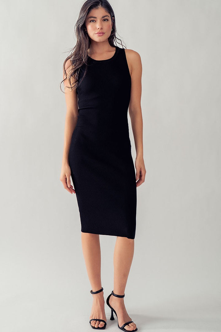 Ribbed Knit Bodycon Midi Dress in Black - Women's Wholesale Casual Dresses | Trend Notes
