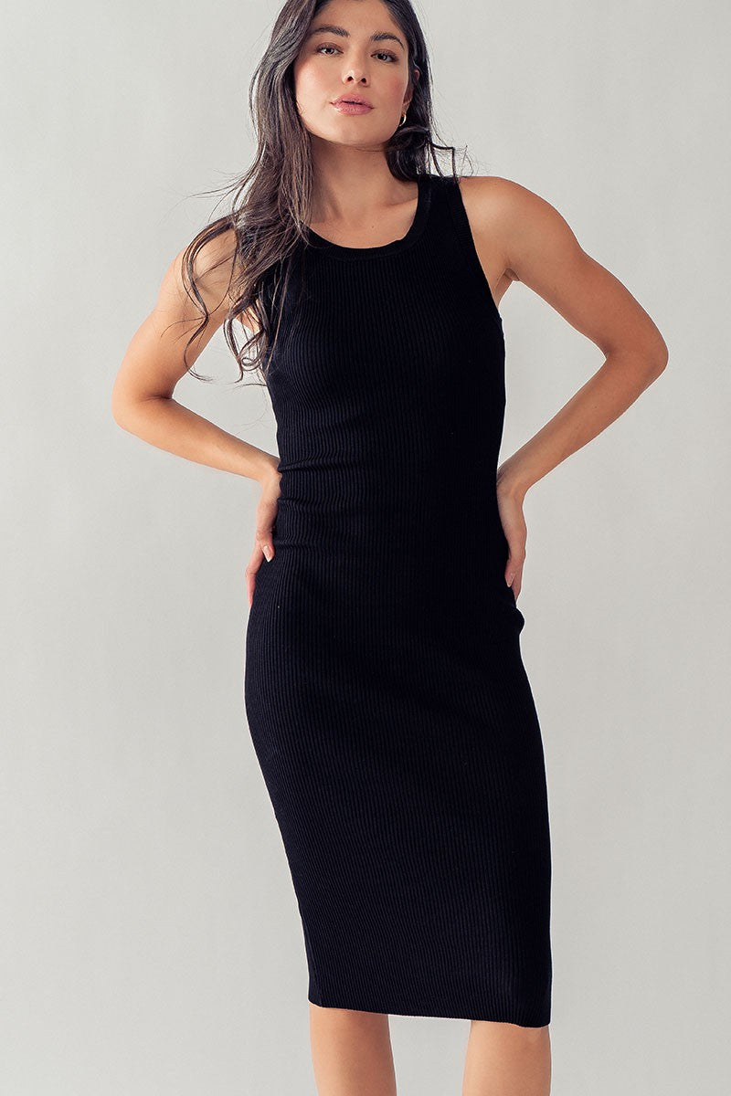 Ribbed Knit Bodycon Midi Dress in Black - Women's Wholesale Casual Dresses | Trend Notes