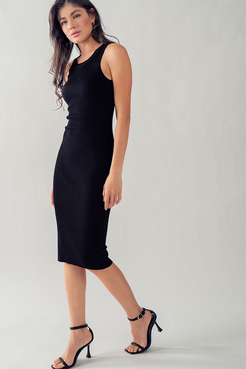 Ribbed Knit Bodycon Midi Dress in Black - Women's Wholesale Casual Dresses | Trend Notes