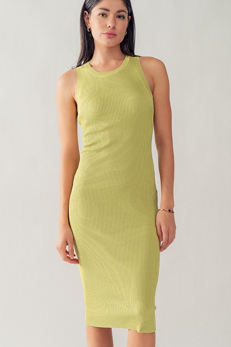 Ribbed Knit Bodycon Midi Dress in Kiwi - Women's Wholesale Casual Dresses | Trend Notes