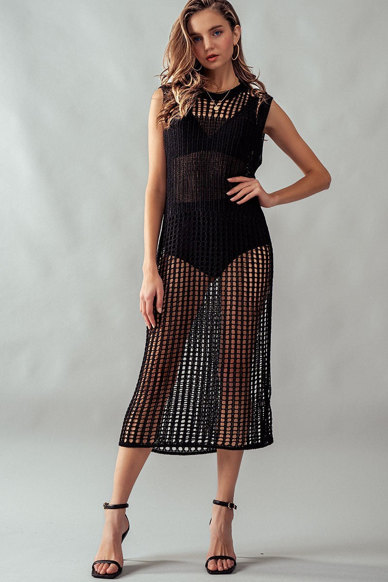 Resort Escape Crochet Open-Knit Dress in Black - Women's Wholesale Dresses | Trend Notes