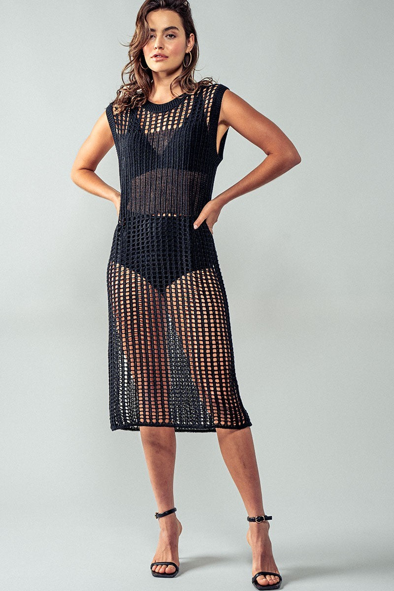 Resort Escape Crochet Open-Knit Dress in Black - Women's Wholesale Dresses | Trend Notes