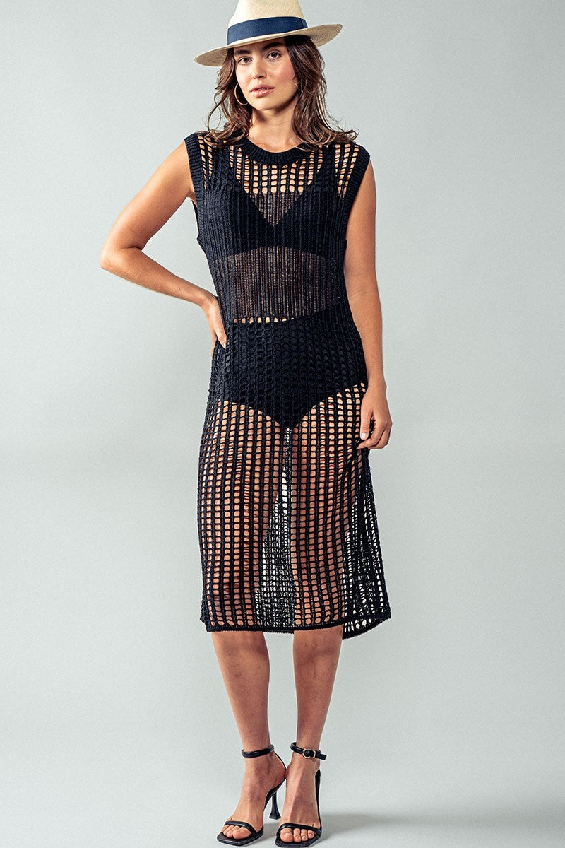 Resort Escape Crochet Open-Knit Dress in Black - Women's Wholesale Dresses | Trend Notes