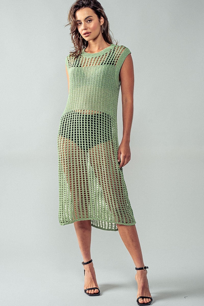 Resort Escape Crochet Open-Knit Dress in Sage - Women's Wholesale Dresses | Trend Notes
