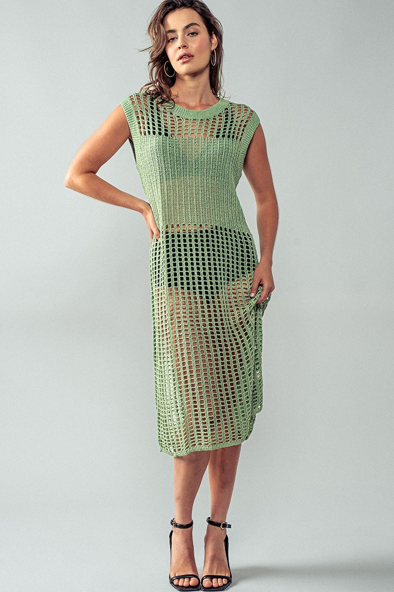 Resort Escape Crochet Open-Knit Dress in Sage - Women's Wholesale Dresses | Trend Notes