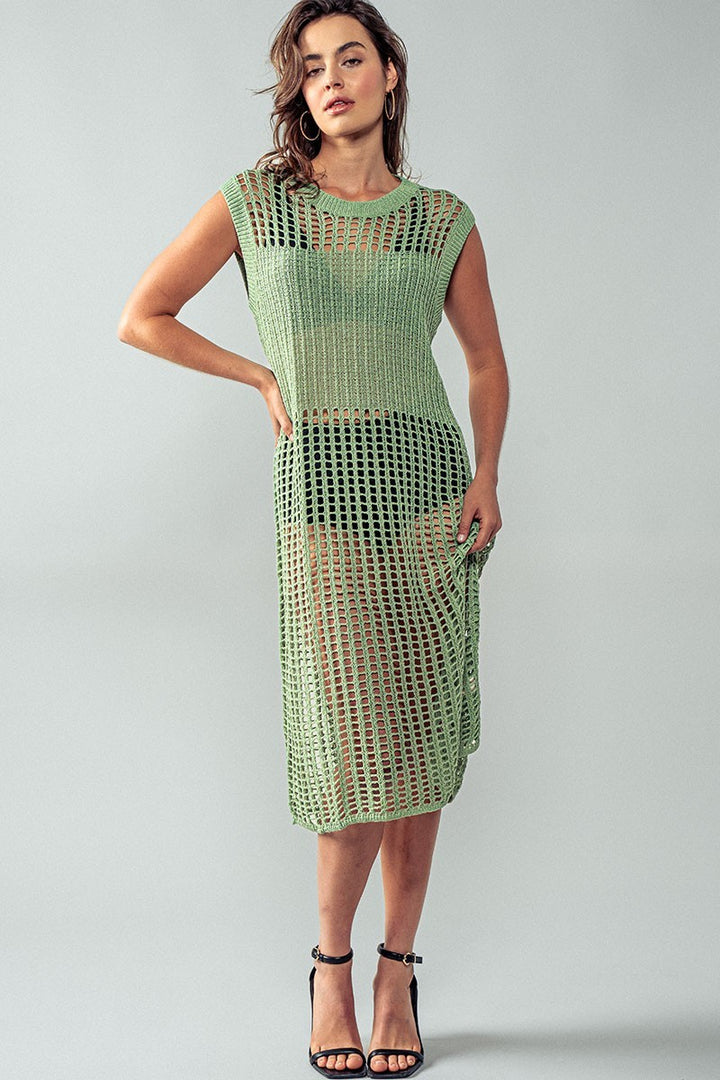 Resort Escape Crochet Open-Knit Dress in Sage - Women's Wholesale Dresses | Trend Notes