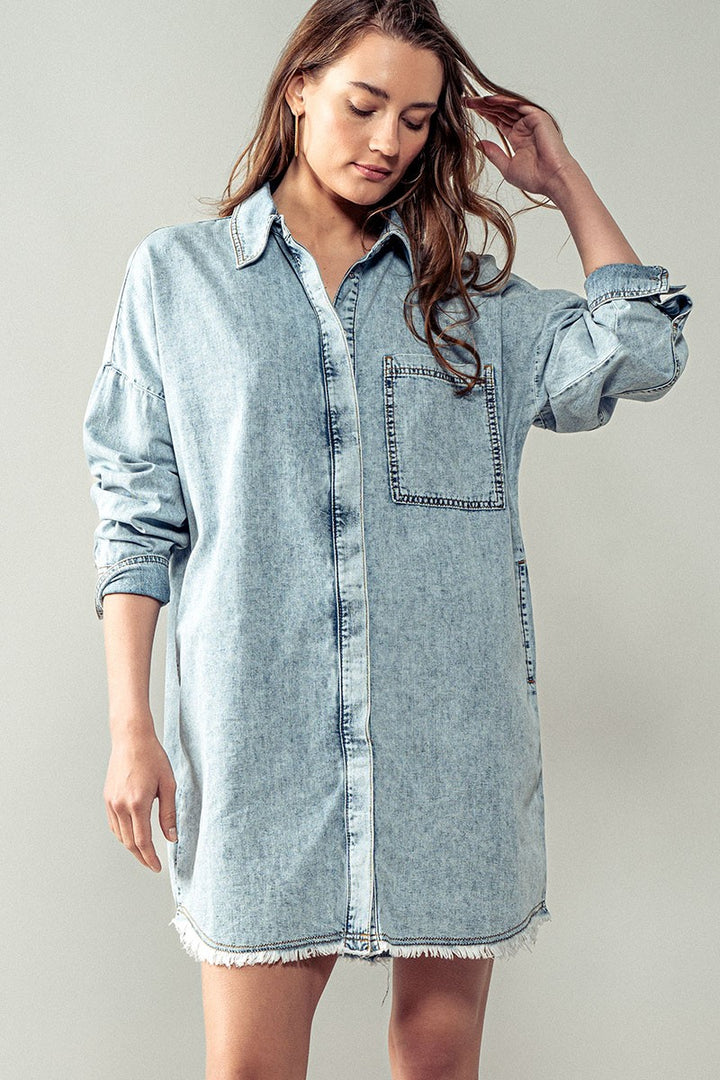 Acid Wash Shirt Dress  in Denim - Women's Wholesale Denim Skirts & Dresses | Trend Notes