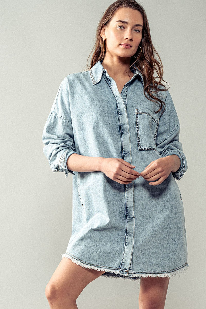 Acid Wash Shirt Dress  in Denim - Women's Wholesale Denim Skirts & Dresses | Trend Notes