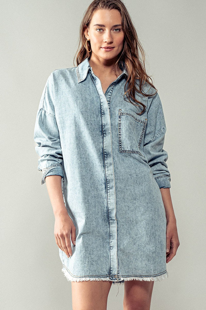 Acid Wash Shirt Dress  in Denim - Women's Wholesale Denim Skirts & Dresses | Trend Notes