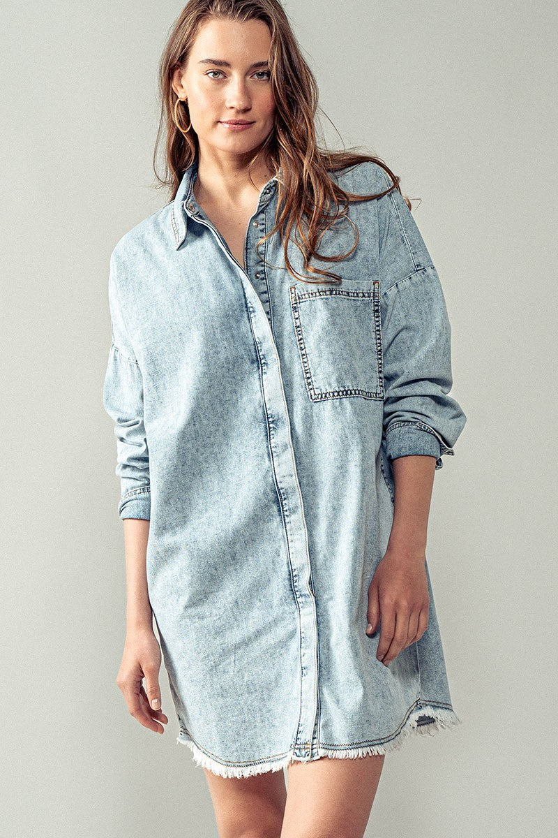 Acid Wash Shirt Dress  in Denim - Women's Wholesale Denim Skirts & Dresses | Trend Notes