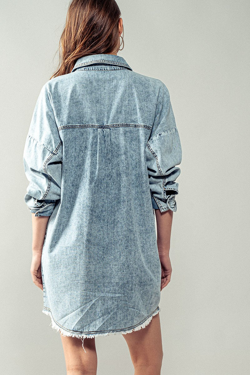 Acid Wash Shirt Dress  in Denim - Women's Wholesale Denim Skirts & Dresses | Trend Notes