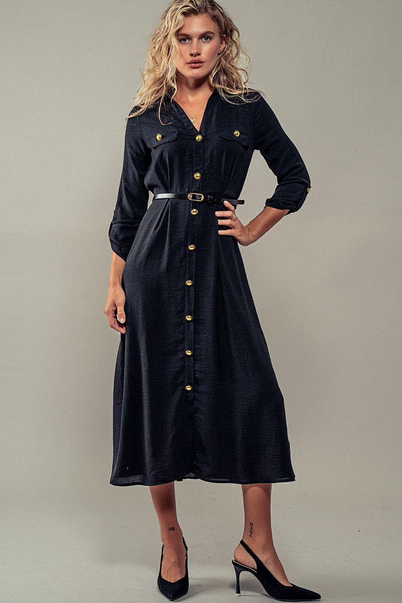 Gilded Twilight Shirt Dress in Black - Women's Wholesale Casual Dresses | Trend Notes